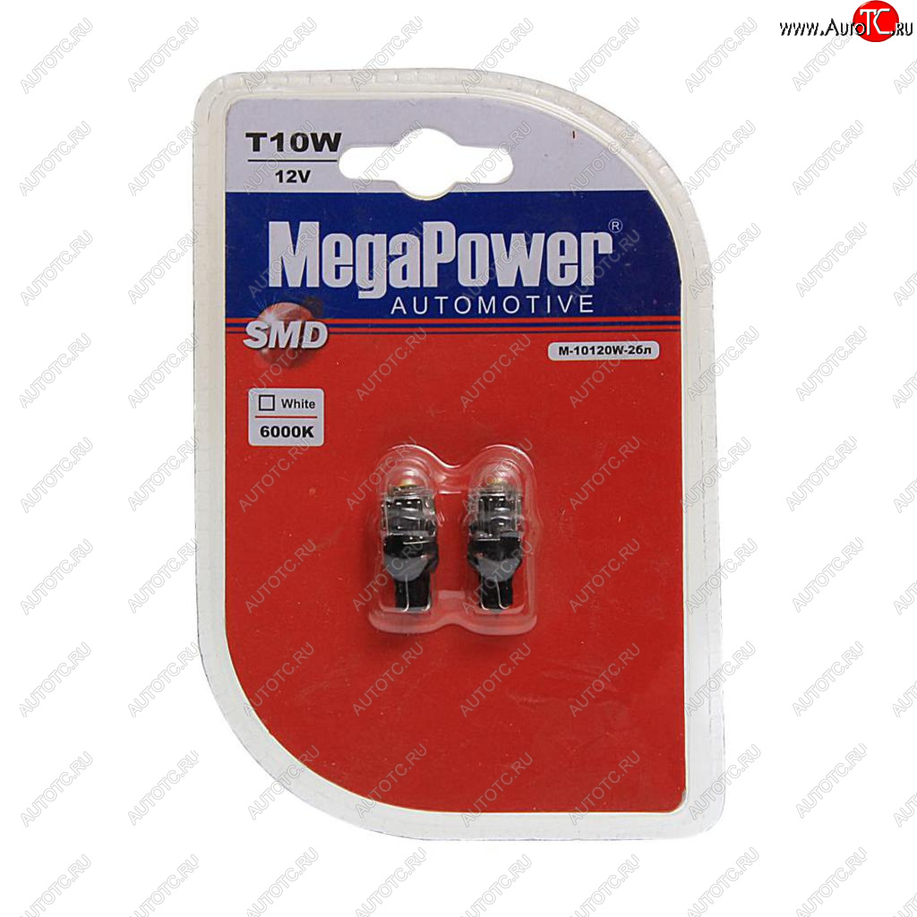 699 р. Лампа светодиодная 12V W5W T10 W2.1x9.5d 6000K блистер (2шт.) MEGAPOWER MEGAPOWER-AUTOMOTIVE 10120w-2бл  с доставкой в г. Керчь