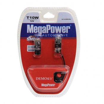 589 р. Лампа светодиодная 12V W5W T10 W2.1x9.5d 6000K с тестером блистер (2шт.) MEGAPOWER MEGAPOWER-AUTOMOTIVE 10120w-2блт  с доставкой в г. Керчь. Увеличить фотографию 1