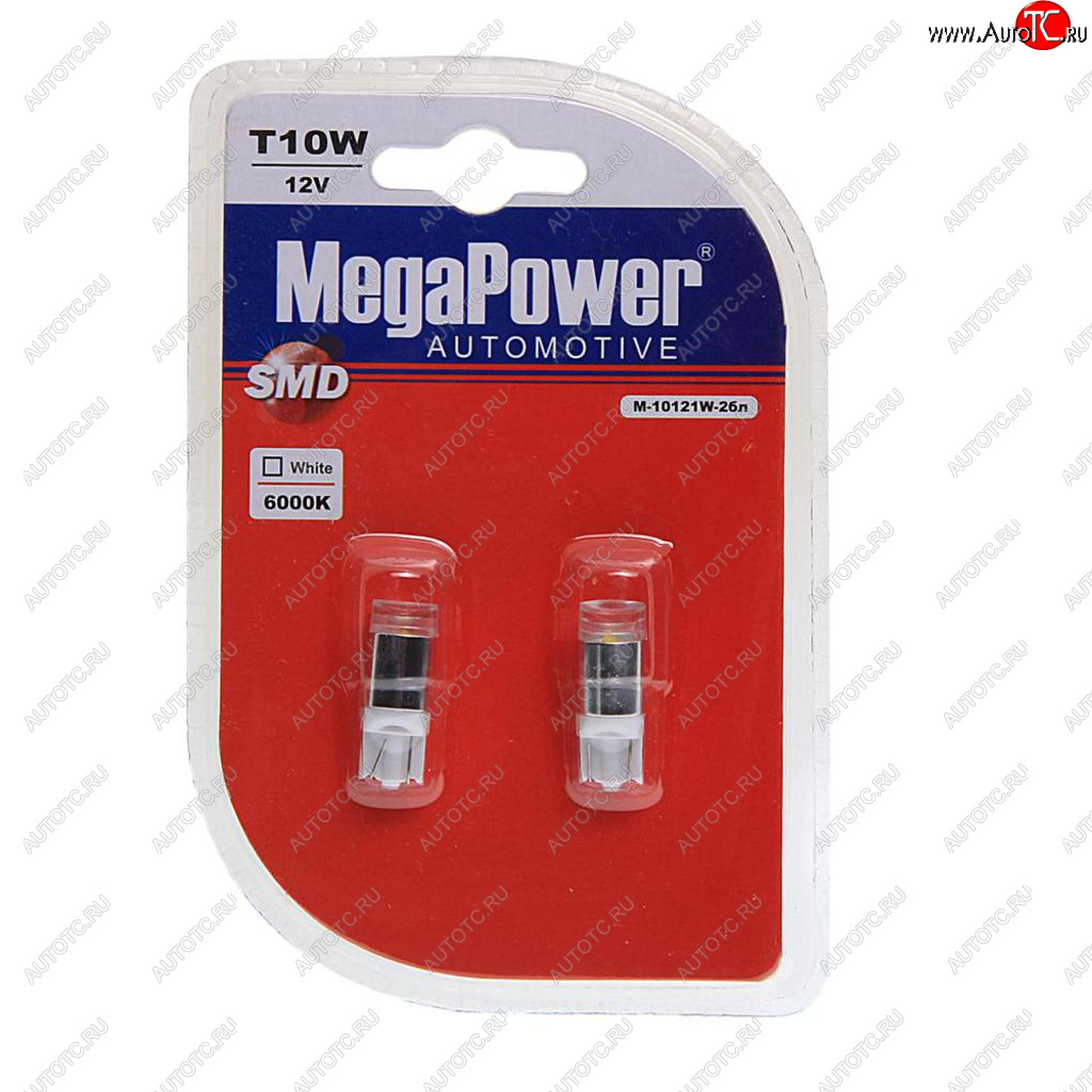 659 р. Лампа светодиодная 12V W5W T10 W2.1x9.5d 6000K блистер (2шт.) MEGAPOWER MEGAPOWER-AUTOMOTIVE 10121w-2бл  с доставкой в г. Керчь