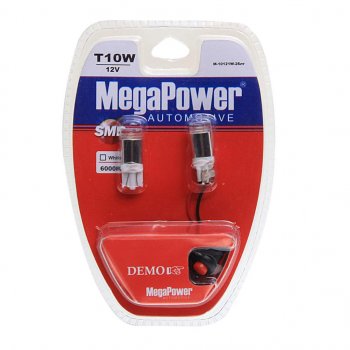 379 р. Лампа светодиодная 12V W5W T10 W2.1x9.5d 6000K с тестером блистер (2шт.) MEGAPOWER MEGAPOWER-AUTOMOTIVE 10121w-2блт  с доставкой в г. Керчь. Увеличить фотографию 1
