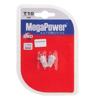 61 р. Лампа светодиодная 12V W5W T10 W2.1x9.5d 6000K блистер (2шт.) MEGAPOWER MEGAPOWER-AUTOMOTIVE 10411w-2бл  с доставкой в г. Керчь. Увеличить фотографию 1