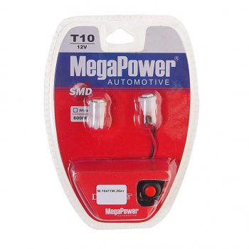139 р. Лампа светодиодная 12V W5W T10 W2.1x9.5d 6000K с тестером блистер (2шт.) MEGAPOWER MEGAPOWER-AUTOMOTIVE 10411w-2блт  с доставкой в г. Керчь. Увеличить фотографию 1