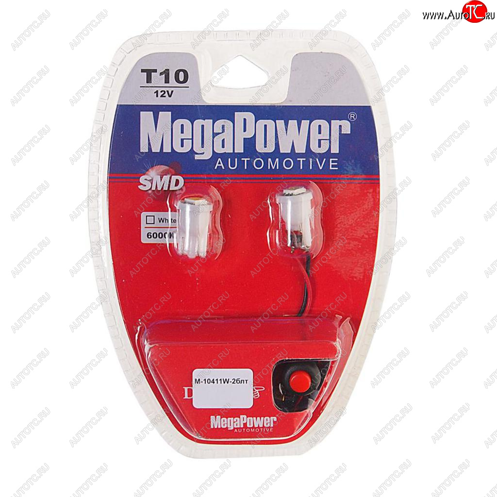 139 р. Лампа светодиодная 12V W5W T10 W2.1x9.5d 6000K с тестером блистер (2шт.) MEGAPOWER MEGAPOWER-AUTOMOTIVE 10411w-2блт  с доставкой в г. Керчь
