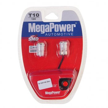 152 р. Лампа светодиодная 12V W5W T10 W2.1x9.5d 6000K 6 LED с тестером блистер (2шт.) MEGAPOWER MEGAPOWER-AUTOMOTIVE 10511w-2блт  с доставкой в г. Керчь. Увеличить фотографию 1