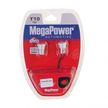 299 р. Лампа светодиодная 12V W5W T10 W2.1x9.5d 6000K с тестером блистер (2шт.) MEGAPOWER MEGAPOWER-AUTOMOTIVE 10514w-2блт  с доставкой в г. Керчь. Увеличить фотографию 1