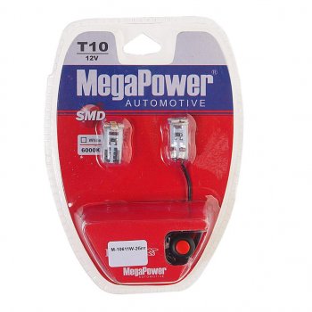 166 р. Лампа светодиодная 12V W5W T10 W2.1x9.5d 6000K 5 LED с тестером блистер (2шт.) MEGAPOWER MEGAPOWER-AUTOMOTIVE 10611w-2блт  с доставкой в г. Керчь. Увеличить фотографию 1
