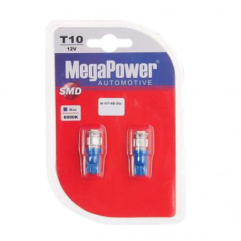 136 р. Лампа светодиодная 12V W5W T10 W2.1x9.5d 5 LED блистер (2шт.) Blue MEGAPOWER MEGAPOWER-AUTOMOTIVE 10714b-2бл  с доставкой в г. Керчь. Увеличить фотографию 1