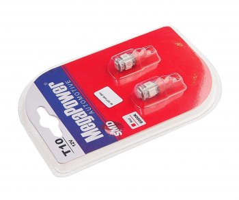 136 р. Лампа светодиодная 12V W5W T10 W2.1x9.5d 5 LED блистер (2шт.) Red MEGAPOWER MEGAPOWER-AUTOMOTIVE 10714r-2бл  с доставкой в г. Керчь. Увеличить фотографию 2