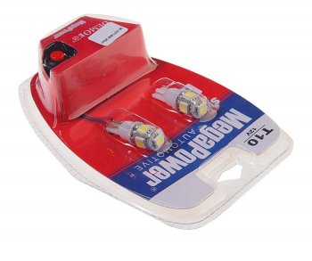 243 р. Лампа светодиодная 12V W5W T10 W2.1x9.5d 6000K 5 LED с тестером блистер (2шт.) MEGAPOWER MEGAPOWER-AUTOMOTIVE 10714w-2блт  с доставкой в г. Керчь. Увеличить фотографию 2