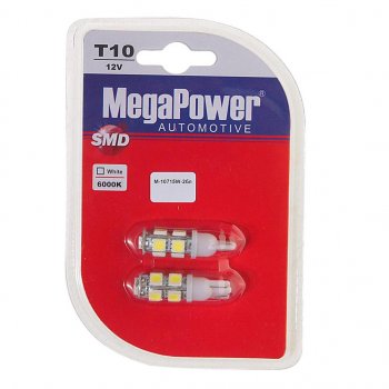 253 р. Лампа светодиодная 12V W5W T10 W2.1x9.5d 6000K 9 LED блистер (2шт.) MEGAPOWER MEGAPOWER-AUTOMOTIVE 10715w-2бл  с доставкой в г. Керчь. Увеличить фотографию 1