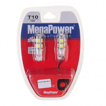 369 р. Лампа светодиодная 12V W5W T10 W2.1x9.5d 6000K 9 LED с тестером блистер (2шт.) MEGAPOWER MEGAPOWER-AUTOMOTIVE 10715w-2блт  с доставкой в г. Керчь. Увеличить фотографию 1