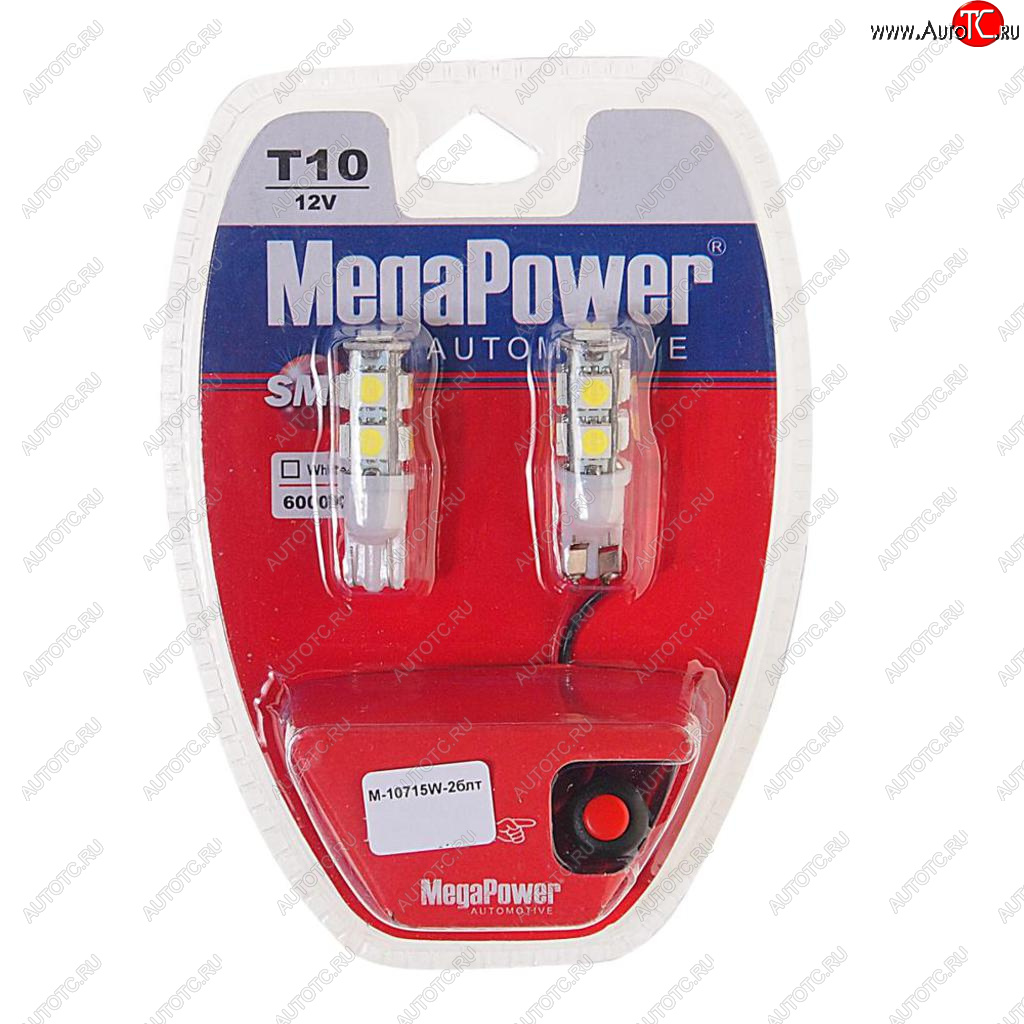 369 р. Лампа светодиодная 12V W5W T10 W2.1x9.5d 6000K 9 LED с тестером блистер (2шт.) MEGAPOWER MEGAPOWER-AUTOMOTIVE 10715w-2блт  с доставкой в г. Керчь