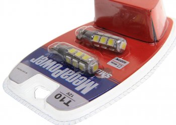 419 р. Лампа светодиодная 12V W5W T10 W2.1x9.5d 6000K 13 LED с тестером блистер (2шт.) MEGAPOWER MEGAPOWER-AUTOMOTIVE 10811w-2блт  с доставкой в г. Керчь. Увеличить фотографию 2