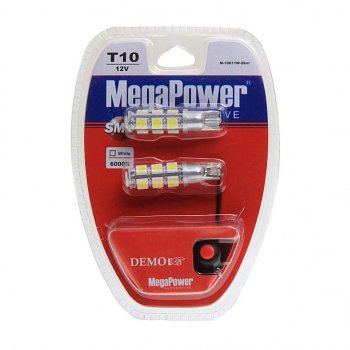 419 р. Лампа светодиодная 12V W5W T10 W2.1x9.5d 6000K 13 LED с тестером блистер (2шт.) MEGAPOWER MEGAPOWER-AUTOMOTIVE 10811w-2блт  с доставкой в г. Керчь. Увеличить фотографию 1
