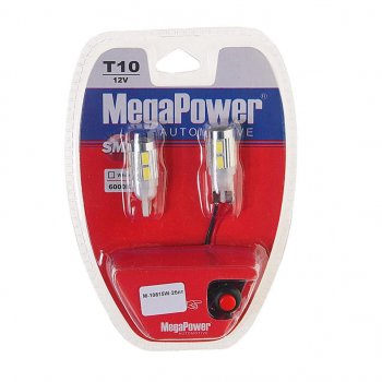699 р. Лампа светодиодная 12V W5W T10 W2.1x9.5d 6000K 10 LED с тестером блистер (2шт.) MEGAPOWER MEGAPOWER-AUTOMOTIVE 10815w-2блт  с доставкой в г. Керчь. Увеличить фотографию 1