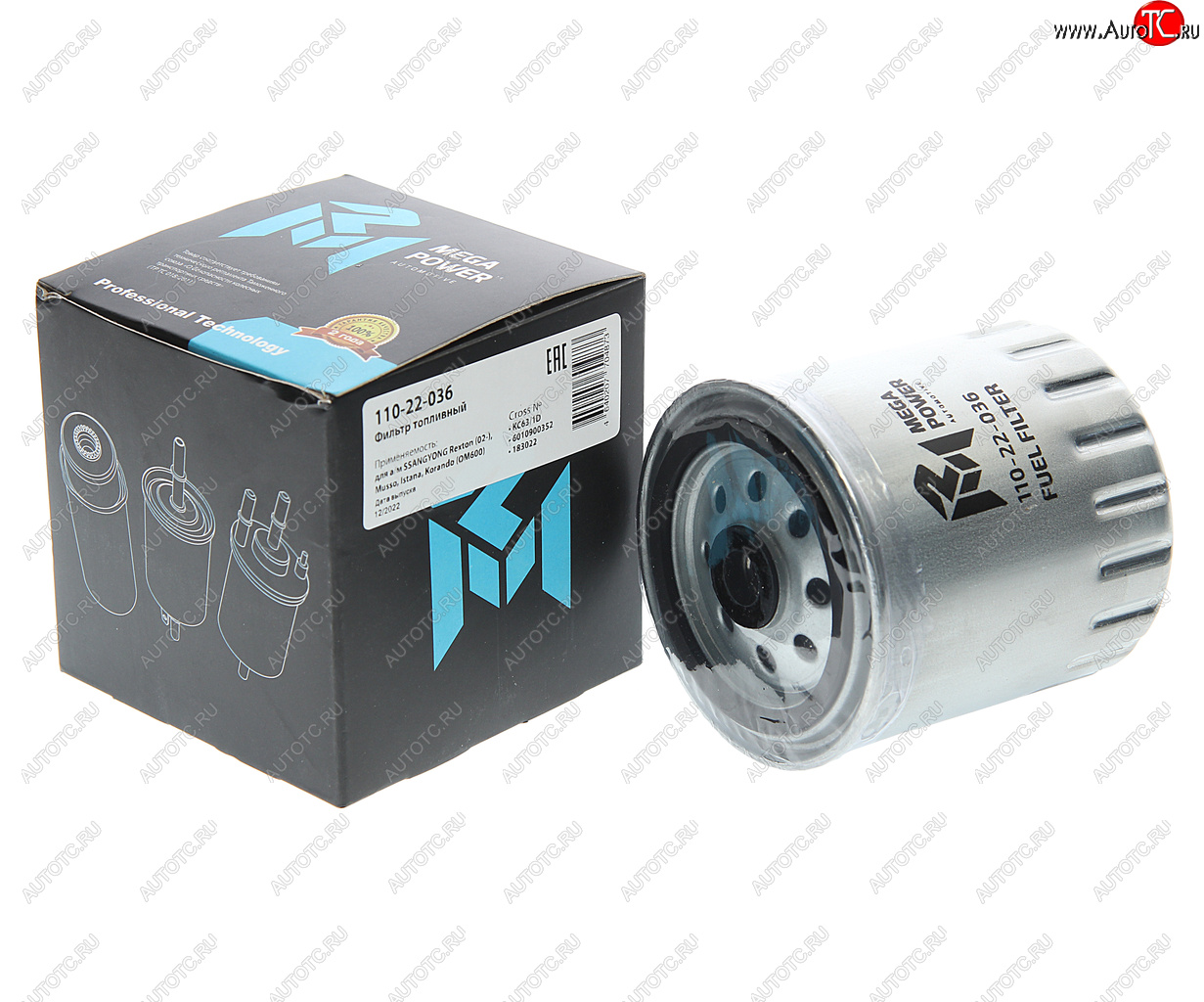 245 р. Фильтр топливный SSANGYONG Rexton (02-),Musso,Istana,Korando (OM600) MEGAPOWER MEGAPOWER 110-22-036  с доставкой в г. Керчь