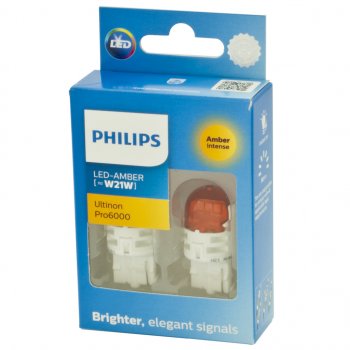 2 689 р. Лампа светодиодная 12V W21W WX3x16d 80Лм (2шт.) Led Amber Ultinon Pro6000 PHILIPS PHILIPS 11065au60x2  с доставкой в г. Керчь. Увеличить фотографию 2
