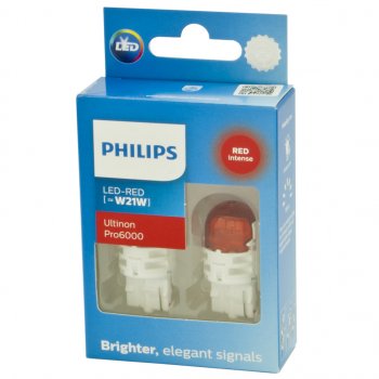 1 569 р. Лампа светодиодная 12V W21W W3х16d 75Лм (2шт.) Led Red Ultinon Pro6000 PHILIPS PHILIPS 11065ru60x2 PHILIPS 11065ru60x2  с доставкой в г. Керчь. Увеличить фотографию 2