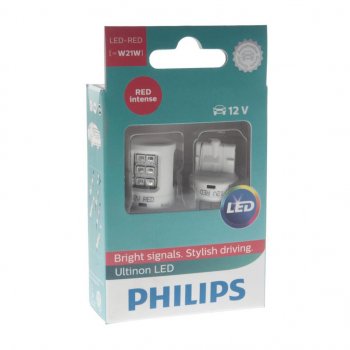 1 699 р. Лампа светодиодная 12V W21W W3-16q бесцокольная (2шт.) Led Red Ultinon PHILIPS PHILIPS 11065ulrx2  с доставкой в г. Керчь. Увеличить фотографию 1