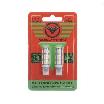 228 р. Лампа светодиодная 12V W5W T10 W2.1x9.5d блистер (2шт.) WAYTON WAYTON 1109003  с доставкой в г. Керчь. Увеличить фотографию 1