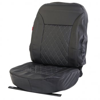 Универсальные чехлы сидений (майка, 11 предм., экокожа) Atom Leather CARFASHION  (черные серая строчка)