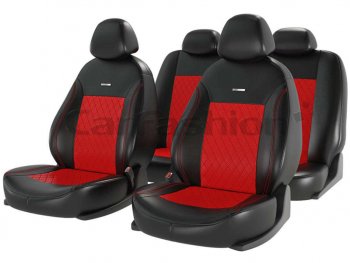 Универсальные чехлы сидений (майка, 11 предм., экокожа) Atom Leather Ромб CARFASHION  (черно-красные)