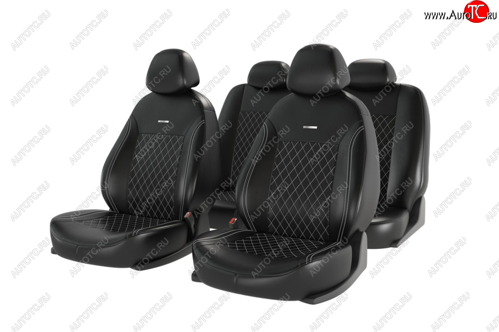 5 099 р. Универсальные чехлы сидений (майка, 11 предм., экокожа) Atom Leather CARFASHION   (черные белая строчка)  с доставкой в г. Керчь