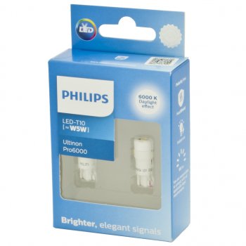 1 849 р. Лампа светодиодная 12V W5W T10W W2.1х9.5d 6000K 90Лм (2шт.) Led White Ultinon Pro6000 PHILIPS PHILIPS 11961cu60x2 PHILIPS 11961cu60x2  с доставкой в г. Керчь. Увеличить фотографию 2