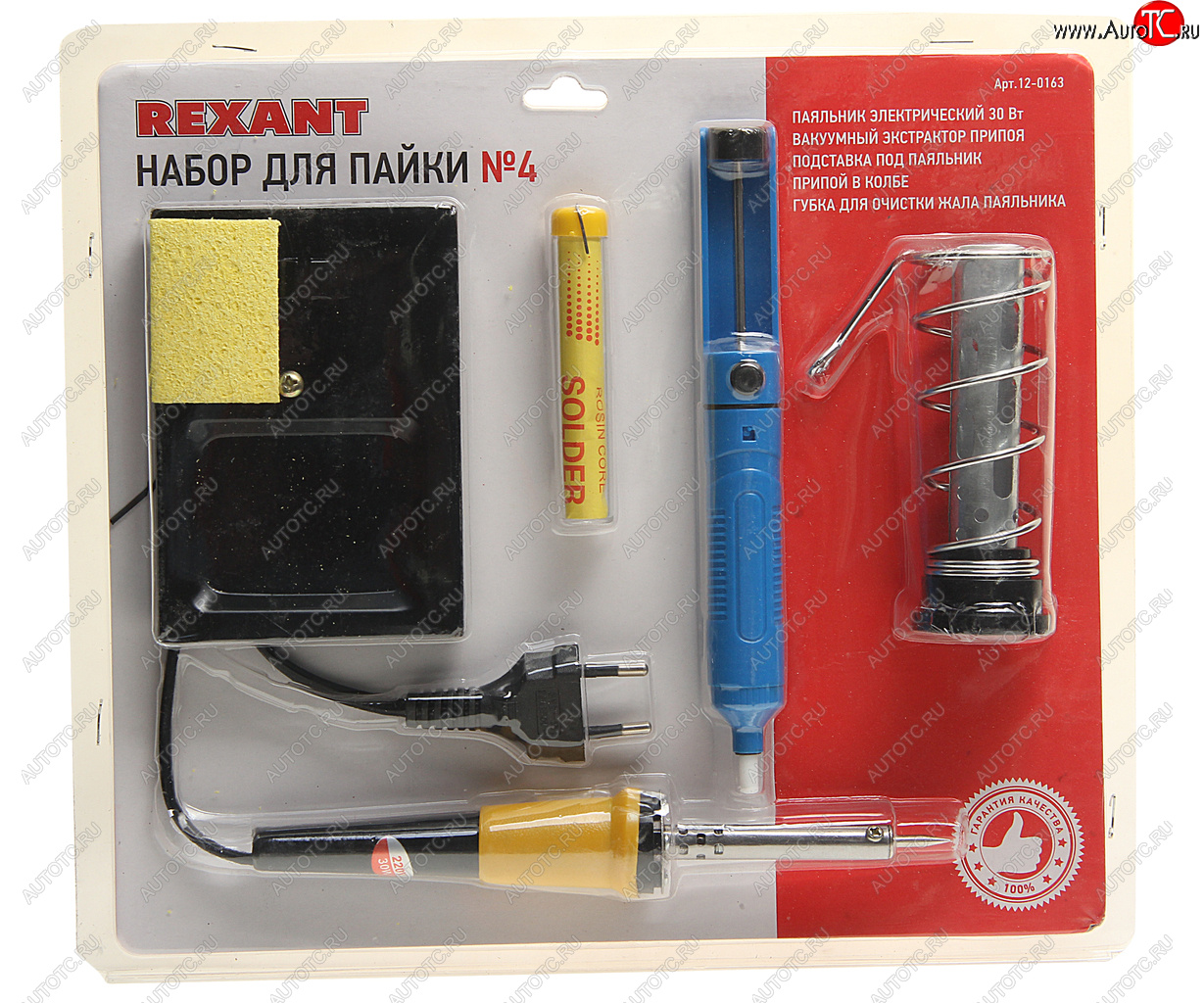 1 199 р. Набор для пайки (паяльник 30Вт, оловоотсос, подставка, припой) REXANT REXANT 12-0163  с доставкой в г. Керчь