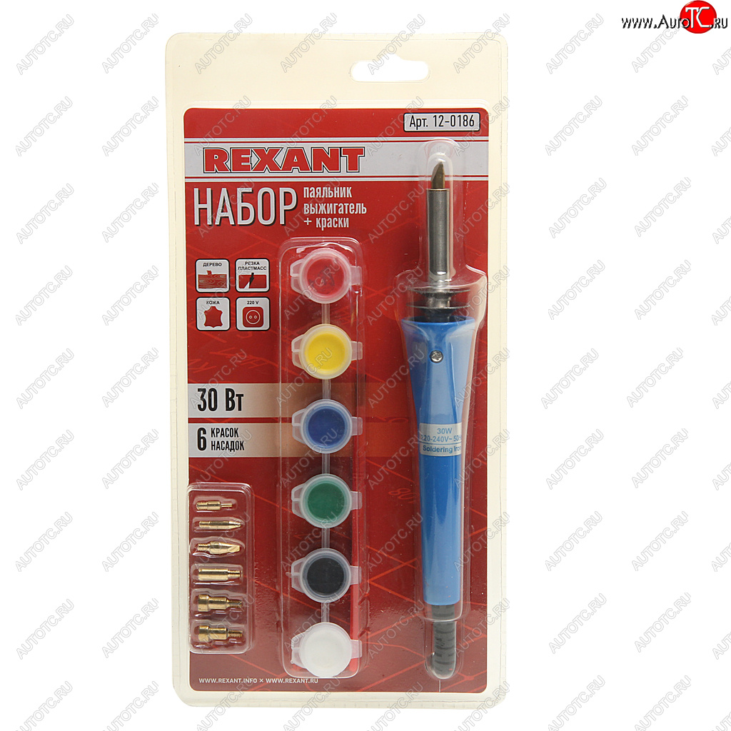 679 р. Паяльник 30Вт220В выжигатель по дереву (6 насадок,краски) REXANT REXANT 12-0186  с доставкой в г. Керчь