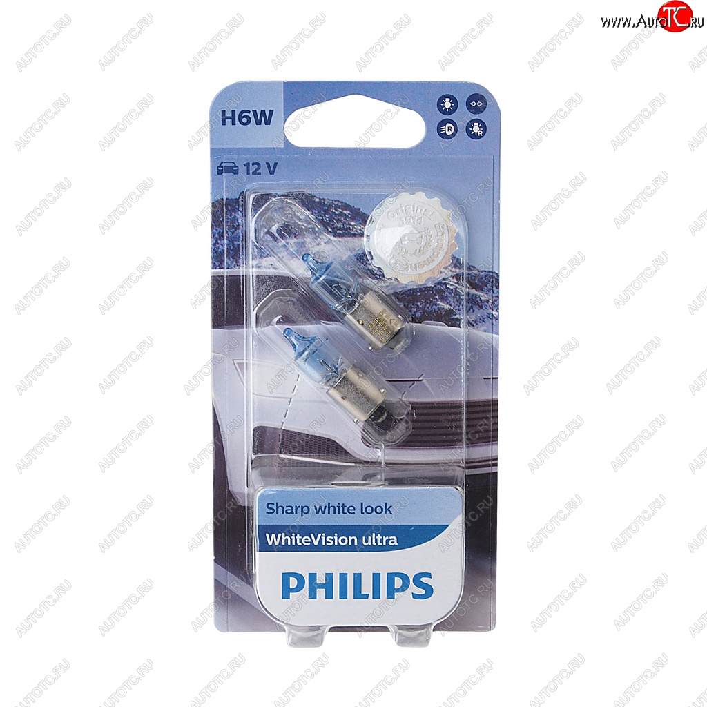 2 199 р. Лампа 12V H6W BAX9s блистер (2шт.) 3100K White Vision Ultra PHILIPS PHILIPS 12036wvu2бл  с доставкой в г. Керчь