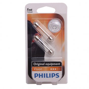 162 р. Лампа 12V C10W SV8.5-8 41мм блистер (2шт.) PHILIPS PHILIPS 12866b2  с доставкой в г. Керчь. Увеличить фотографию 1