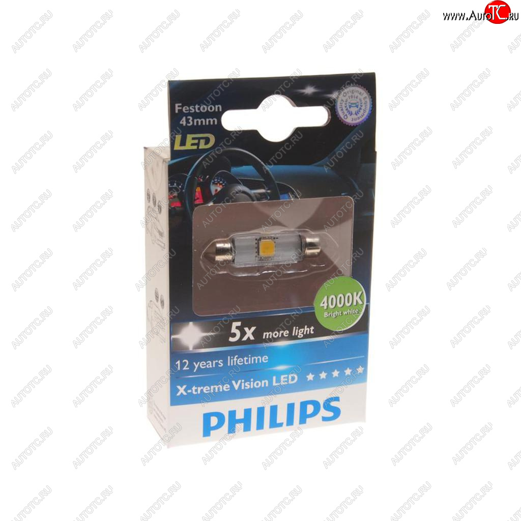 699 р. Лампа светодиодная 12V C5W SV8.5-8 43мм 4000K двухцокольная бокс (1шт.) X-Treme Vision Led PHILIPS PHILIPS 129454000kx1  с доставкой в г. Керчь