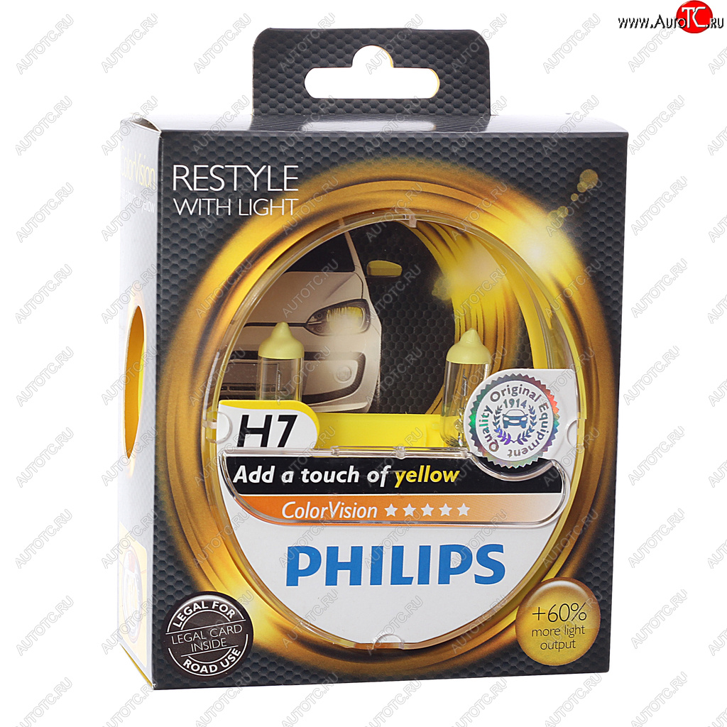 3 069 р. Лампа 12V H7 55W PX26d +60% 3350K бокс (2шт.) Yellow Colorvision PHILIPS PHILIPS 12972cvpys2  с доставкой в г. Керчь