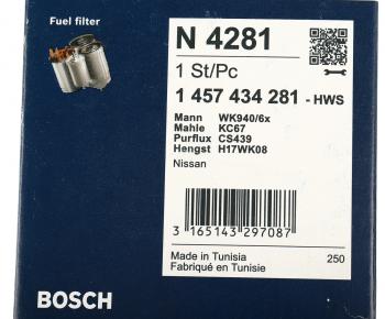 2 249 р. Фильтр топливный NISSAN Pathfinder (R51M),Primera (P10,P11,P12),X-Trail (01-) (D/TDI) BOSCH BOSCH 1457434281 BOSCH 1457434281  с доставкой в г. Керчь. Увеличить фотографию 4