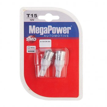 499 р. Лампа светодиодная 12V T15W W2.1x9.5d бесцокольная блистер (2шт.) MEGAPOWER MEGAPOWER-AUTOMOTIVE 15412w-2бл  с доставкой в г. Керчь. Увеличить фотографию 1
