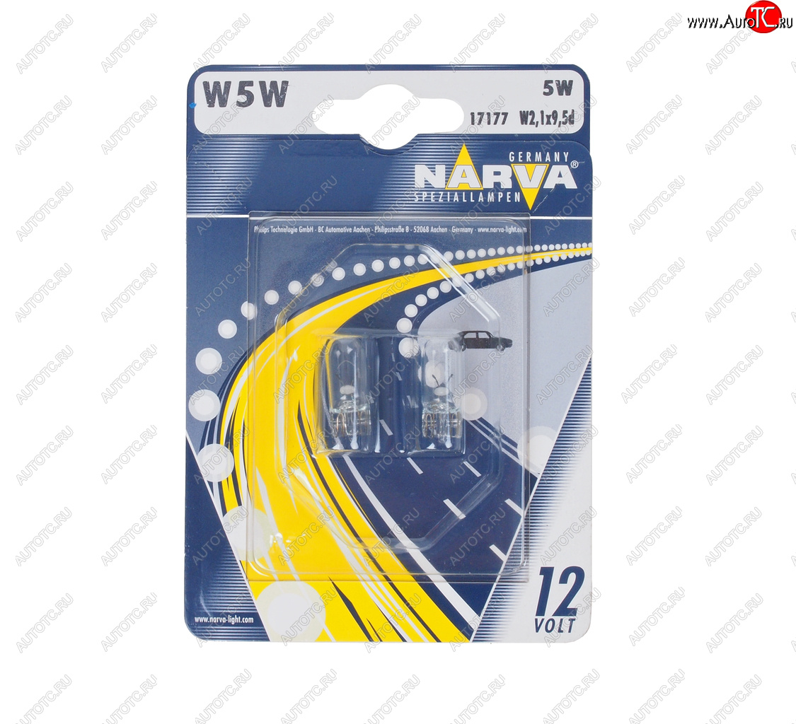 127 р. Лампа 12V W5W T10 W2.1x9.5d блистер (2шт.) NARVA NARVA 171774000  с доставкой в г. Керчь