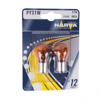 220 р. Лампа 12V PY21W BAU15s желтая блистер (2шт.) NARVA NARVA 176384000  с доставкой в г. Керчь. Увеличить фотографию 1