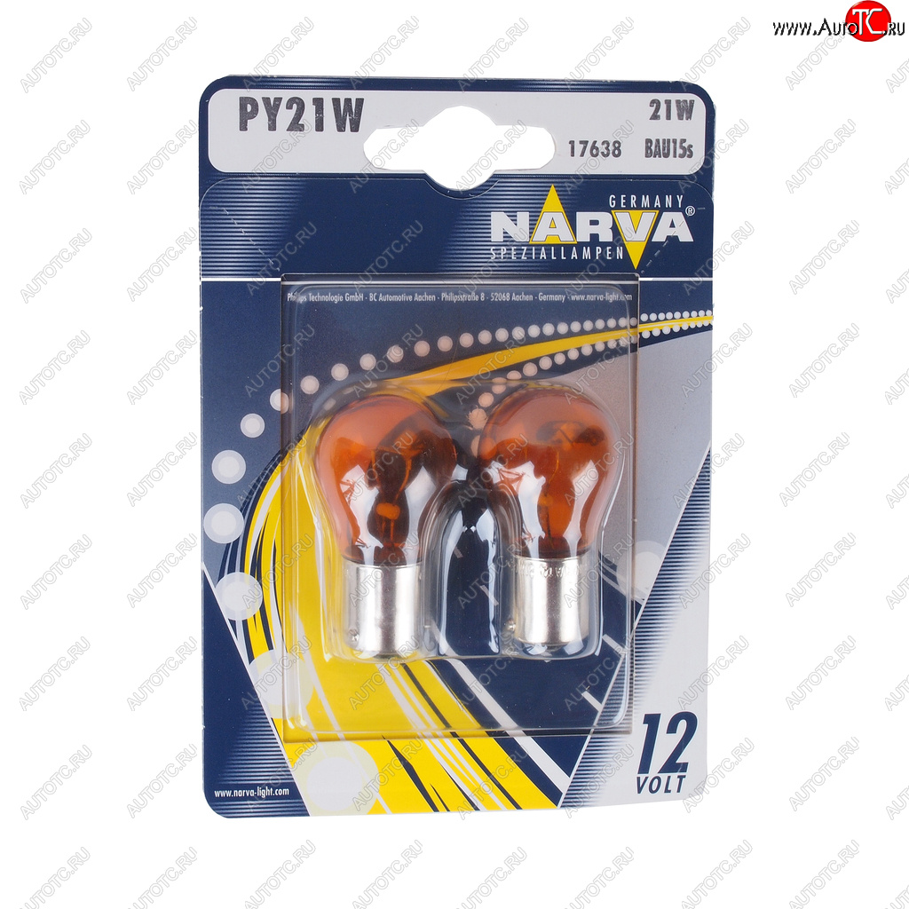 220 р. Лампа 12V PY21W BAU15s желтая блистер (2шт.) NARVA NARVA 176384000  с доставкой в г. Керчь