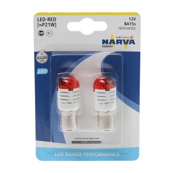 1 369 р. Лампа светодиодная 12V P21W 1.75W BA15s блистер (2шт.) Red Range Perfomance LED NARVA NARVA 180934000  с доставкой в г. Керчь. Увеличить фотографию 1