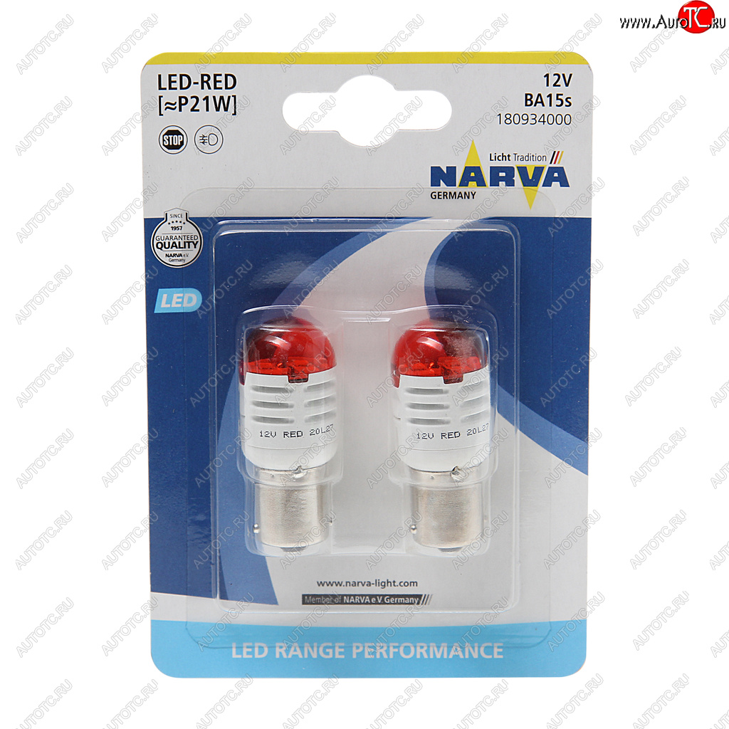 1 369 р. Лампа светодиодная 12V P21W 1.75W BA15s блистер (2шт.) Red Range Perfomance LED NARVA NARVA 180934000  с доставкой в г. Керчь