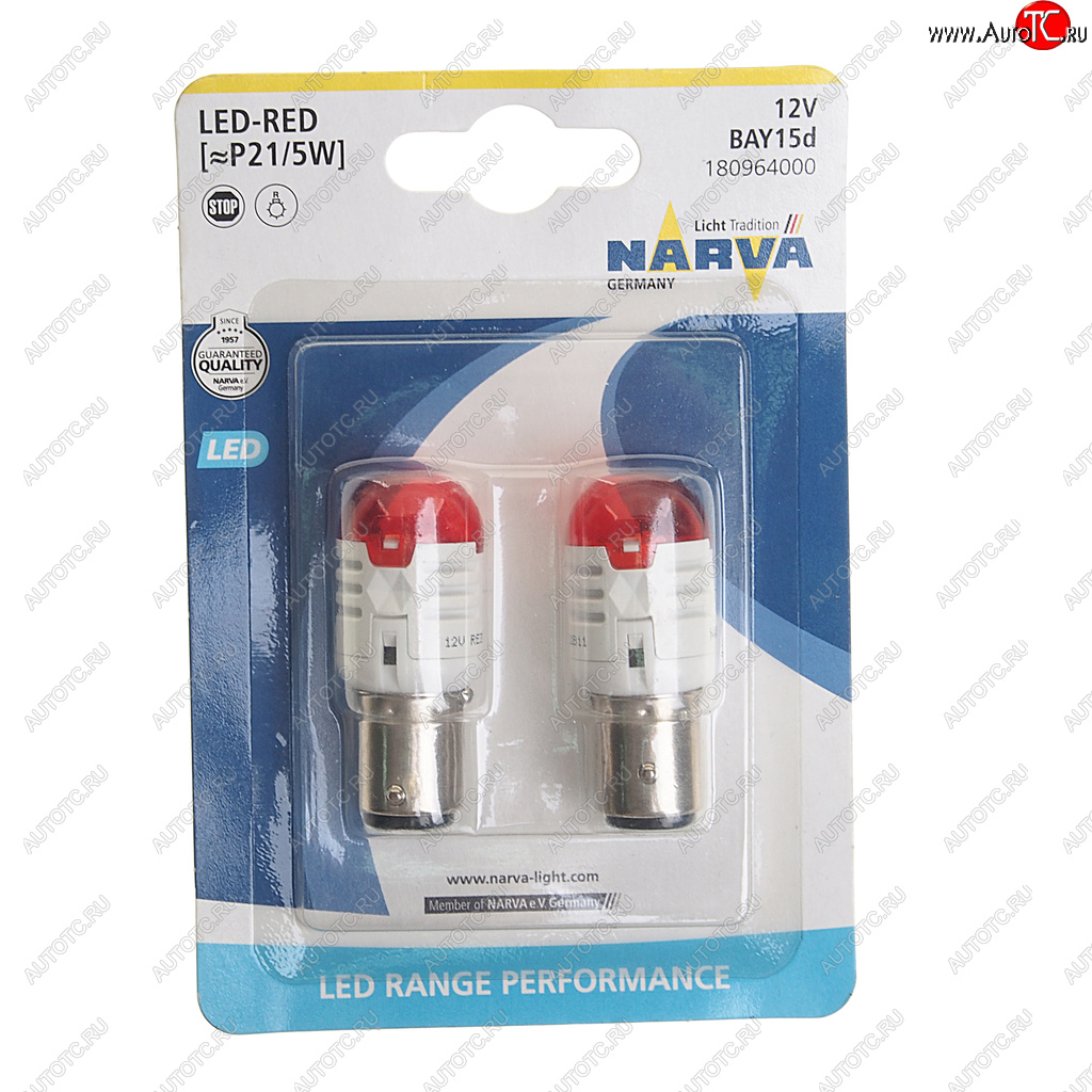 1 179 р. Лампа светодиодная 12V P215W 0.8W1.75W BAY15d блистер (2шт.) Red Range Performance LED NARVA NARVA 180964000  с доставкой в г. Керчь