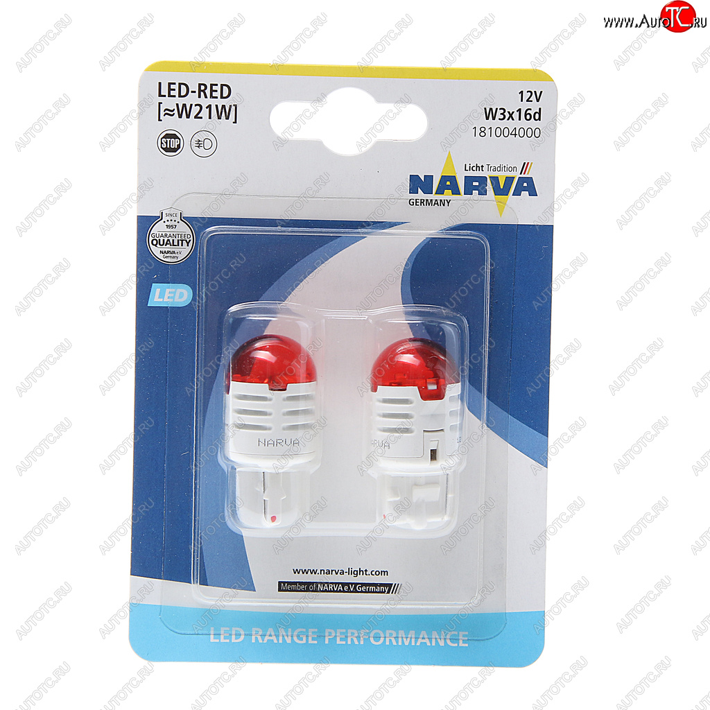1 089 р. Лампа светодиодная 12V W21W 1.75W W3x16d блистер (2шт.) Red Range Perfomance LED NARVA NARVA 181004000  с доставкой в г. Керчь