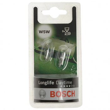 199 р. Лампа 12V W5W T10W W2.1x9.5d блистер (2шт.) Longlife Daytime BOSCH BOSCH 1987301052  с доставкой в г. Керчь. Увеличить фотографию 1