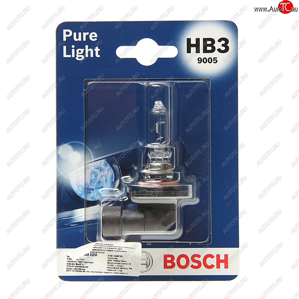 699 р. Лампа 12V HB3 60W P20d блистер (1шт.) Pure Light BOSCH BOSCH 1987301062  с доставкой в г. Керчь