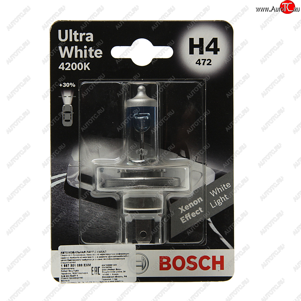 499 р. Лампа 12V H4 6055W P43t блистер (1шт.) Ultra White BOSCH BOSCH 1987301089  с доставкой в г. Керчь