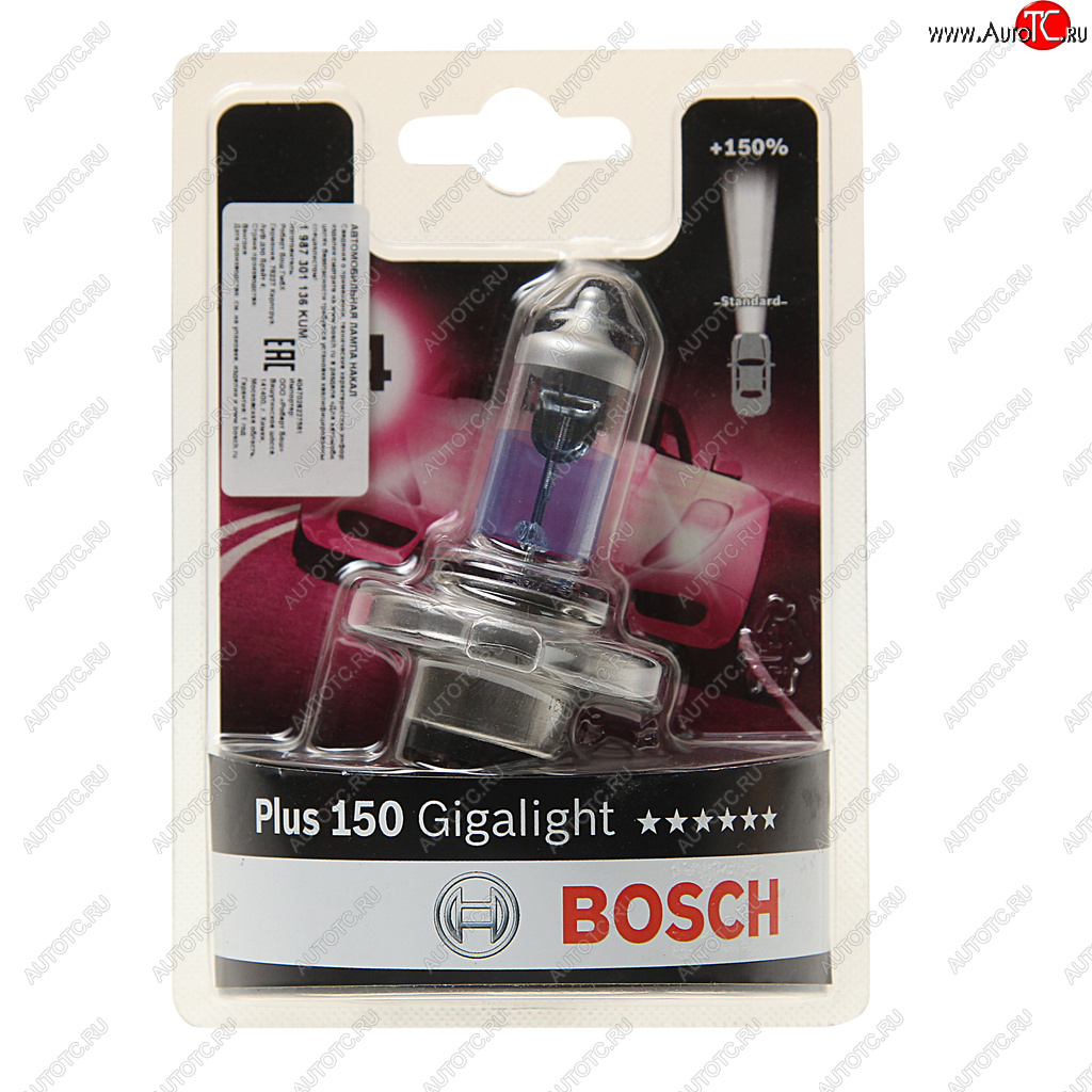 1 059 р. Лампа 12V H4 6055W P43t +150% блистер (1шт.) Gigalight BOSCH BOSCH 1987301136  с доставкой в г. Керчь