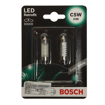 369 р. Лампа светодиодная 12V C5W SV8.5-8 двухцокольная блистер (2шт.) LED Retrofit BOSCH BOSCH 1987301501  с доставкой в г. Керчь. Увеличить фотографию 1