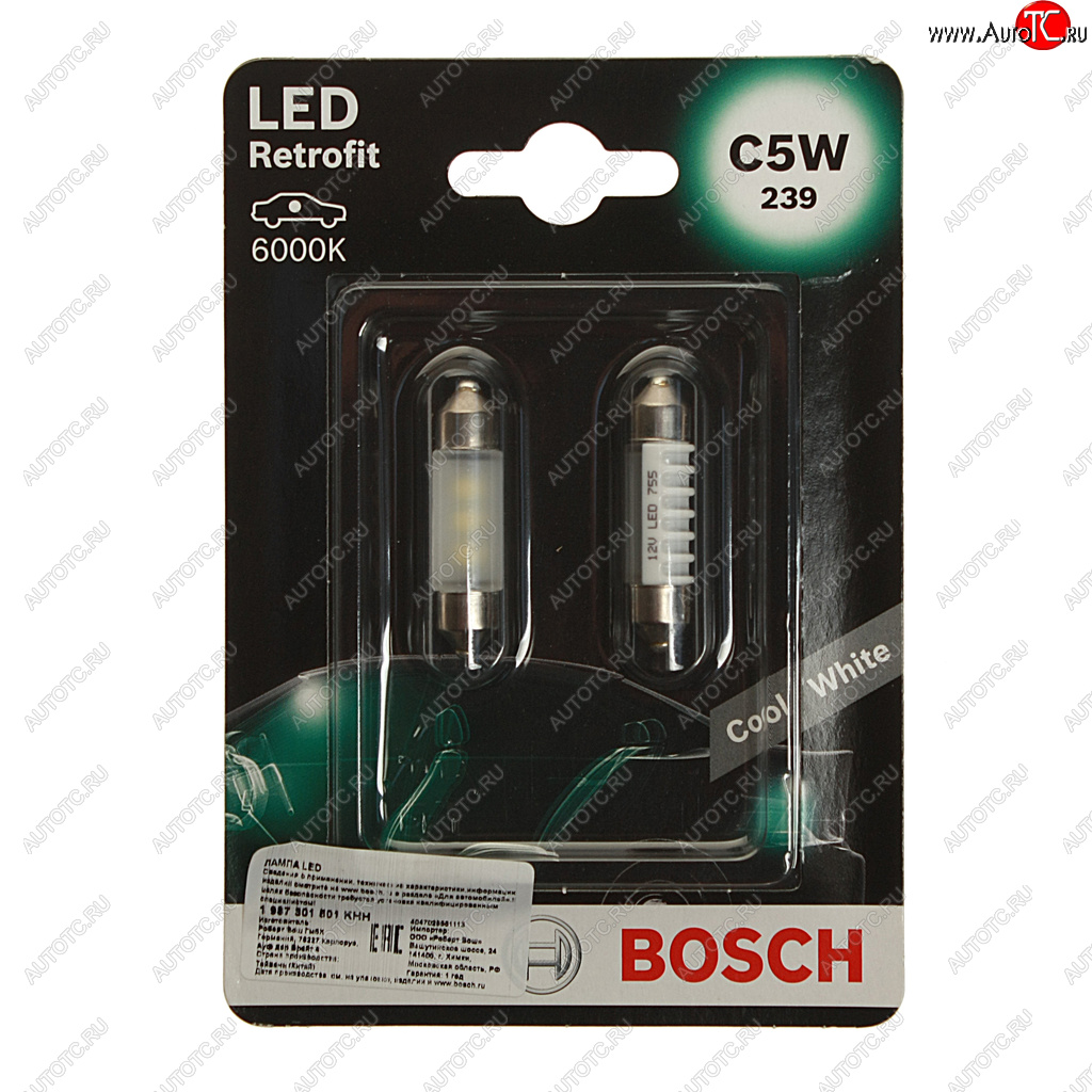 369 р. Лампа светодиодная 12V C5W SV8.5-8 двухцокольная блистер (2шт.) LED Retrofit BOSCH BOSCH 1987301501  с доставкой в г. Керчь