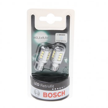 1 899 р. Лампа светодиодная 12V W16W W2.1x9.5d 6000K блистер (2шт.) Retrofit BOSCH BOSCH 1987301523  с доставкой в г. Керчь. Увеличить фотографию 1